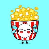 Crying Popcorn character. hand drawn cartoon kawaii character illustration icon. Isolated on blue background. Sad Popcorn character concept vector