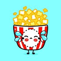 Crying Popcorn character. hand drawn cartoon kawaii character illustration icon. Isolated on blue background. Sad Popcorn character concept vector