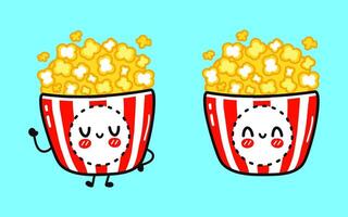 Popcorn character. hand drawn cartoon kawaii character illustration icon. Isolated on blue background. Popcorn character concept vector