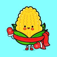 Funny smiling happy Corn christmas. flat cartoon character illustration icon design. Isolated on blue background vector