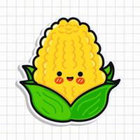 Cute funny Corn sticker. hand drawn cartoon kawaii character illustration icon. Isolated on background. Corn card character concept vector