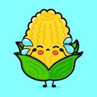 Crying Corn character. hand drawn cartoon kawaii character illustration icon. Isolated on blue background. Sad Corn character concept vector