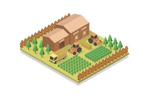 granja isométrica sobre fondo blanco vector