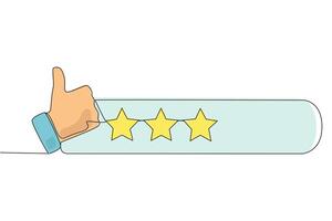 Single one line drawing thumbs up next to 3 stars. Star rating. Mid range review. Feedback concept. Buyer experience. Customer review rating. Ecommerce. Continuous line design graphic illustration vector