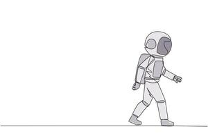 Single one line drawing young astronaut walking to canteen to break and lunch. Taking time for a while to hone ideas back into brilliant ideas. Success. Continuous line design graphic illustration vector