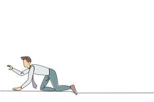 Single one line drawing crawling young businessman. Trying to get up after being attacked by a pandemic. Starting from crawling, walking, then running fast. Continuous line design graphic illustration vector