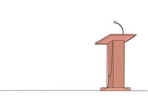 Single one line drawing podium with microphone. Usually used in speech or oration. Also work for press releases. Podium can also used for debate election. Orator. Continuous line graphic illustration vector