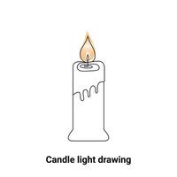 Continuous single-line candle drawing and one-line burning fire candle outline art illustration vector