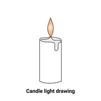 Continuous single-line candle drawing and one-line burning fire candle outline art illustration vector