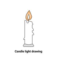 Continuous single-line candle drawing and one-line burning fire candle outline art illustration vector