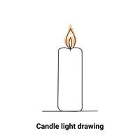 Continuous single-line candle drawing and one-line burning fire candle outline art illustration vector