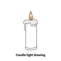 Continuous single-line candle drawing and one-line burning fire candle outline art illustration vector