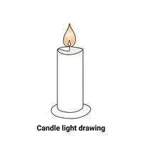 Continuous single-line candle drawing and one-line burning fire candle outline art illustration vector