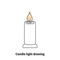 Continuous single-line candle drawing and one-line burning fire candle outline art illustration vector