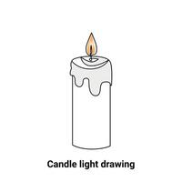 Continuous single-line candle drawing and one-line burning fire candle outline art illustration vector