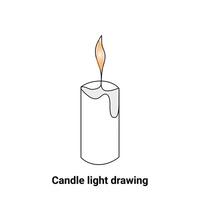 Continuous single-line candle drawing and one-line burning fire candle outline art illustration vector