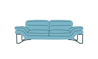 azul sofá en retro estilo. un moderno colección de escandinavo tapizado mueble. plano ilustración vector