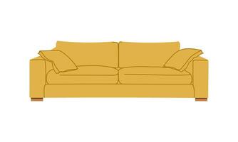 Yellow sofa in retro style. A modern collection of Scandinavian upholstered furniture. Flat illustration vector