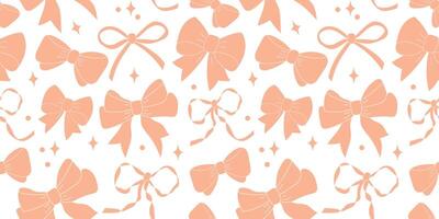 Seamless pattern with various peach fuzz satin bow knots, gift ribbons. vector