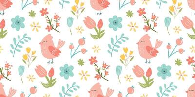 Seamless floral pattern with birds vector