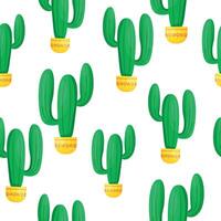 Cute seamless pattern with green cactuses vector