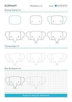 How to Draw Doodle Animal Elephant, Cartoon Character Step by Step Drawing Tutorial. Activity Worksheets For Kids vector