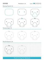 How to Draw Doodle Animal Goose, Cartoon Character Step by Step Drawing Tutorial. Activity Worksheets For Kids vector