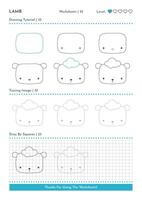 How to Draw Doodle Animal Lamb, Cartoon Character Step by Step Drawing Tutorial. Activity Worksheets For Kids vector