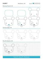 How to Draw Doodle Animal Mouse, Cartoon Character Step by Step Drawing Tutorial. Activity Worksheets For Kids vector