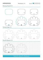 How to Draw Doodle Animal Hedgehog, Cartoon Character Step by Step Drawing Tutorial. Activity Worksheets For Kids vector
