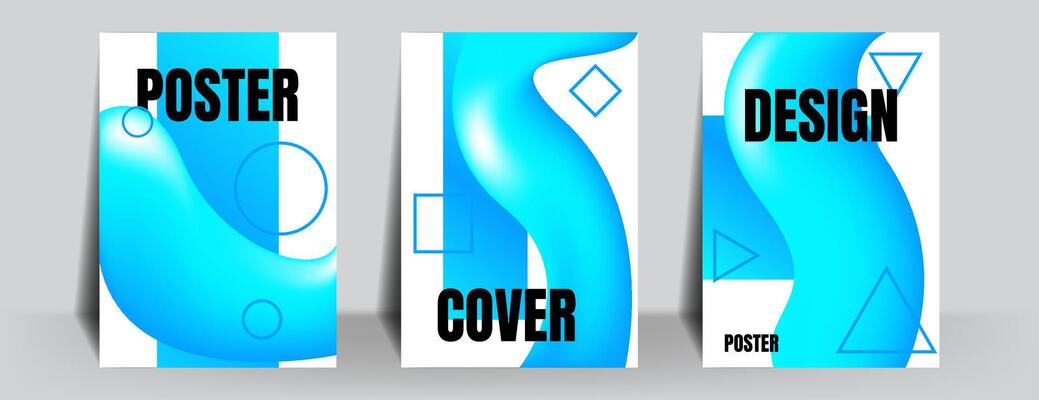 abstract poster or cover blue fluid background set. illustration