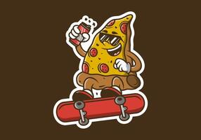illustration of pizza character jumping on skateboard vector