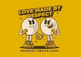 Love made by respect. Vintage character of two ball head, in hand in hand pose vector