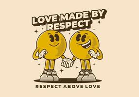 Love made by respect. Vintage character of two ball head, in hand in hand pose vector