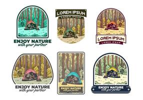 Camping in nature with partner. Vintage outdoor illustration vector