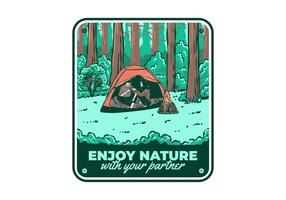 Camping in nature with partner. Vintage outdoor illustration vector