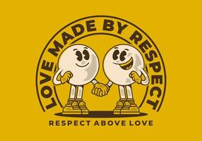 Love made by respect. Vintage character of two ball head, in hand in hand pose vector