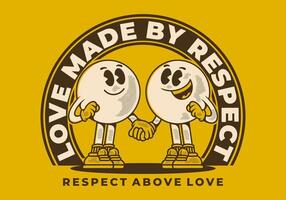 Love made by respect. Vintage character of two ball head, in hand in hand pose vector