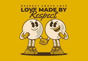 Love made by respect. Vintage character of two ball head, in hand in hand pose vector