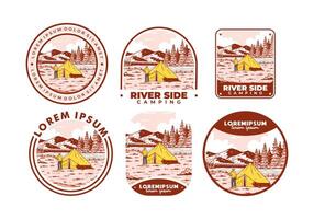 River side camping. Vintage outdoor illustration badge vector