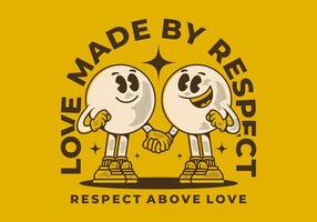 Love made by respect. Vintage character of two ball head, in hand in hand pose vector