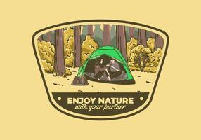 Camping in nature with partner. Vintage outdoor illustration vector