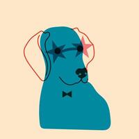 perro, perrito en lentes. avatar, insignia, póster, logo plantillas, impresión. ilustración en un minimalista estilo con riso impresión efecto. plano dibujos animados estilo vector