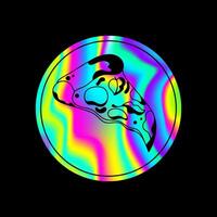 Holographic sticker with a slice of pizza in trendy retro y2k style. Graphic with textured foil effect. vector