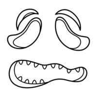 Sad face of Jack Lantern Halloween pumpkin. Spooky hand drawn line icon. Autumn holiday decoration. vector