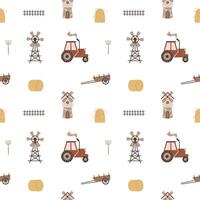Cute seamless pattern with farm items in scandinavian style. vector