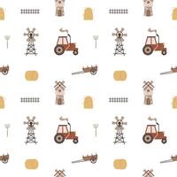 Cute seamless pattern with farm items in scandinavian style. vector