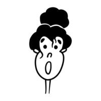 Simple cartoon portrait of a young girl. Minimal emotional face of the girl. Emotion and feelings of surprise, shock. Black and white icon with a human head. Funny profile picture. Cool print vector