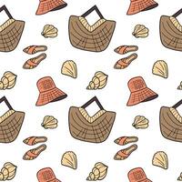 Simple summer seamless pattern. Beach bag, flip flops and various holiday items. vector