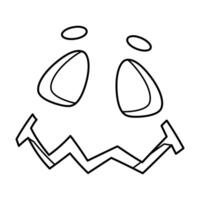 Silly face of Jack Lantern Halloween pumpkin. Spooky hand drawn line icon. Autumn holiday decoration. vector